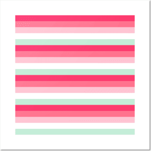 Pink and Mint Stripe pattern Posters and Art